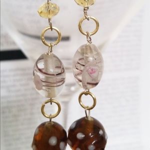 Ethnic transparent brown & white polka-dot jewelry